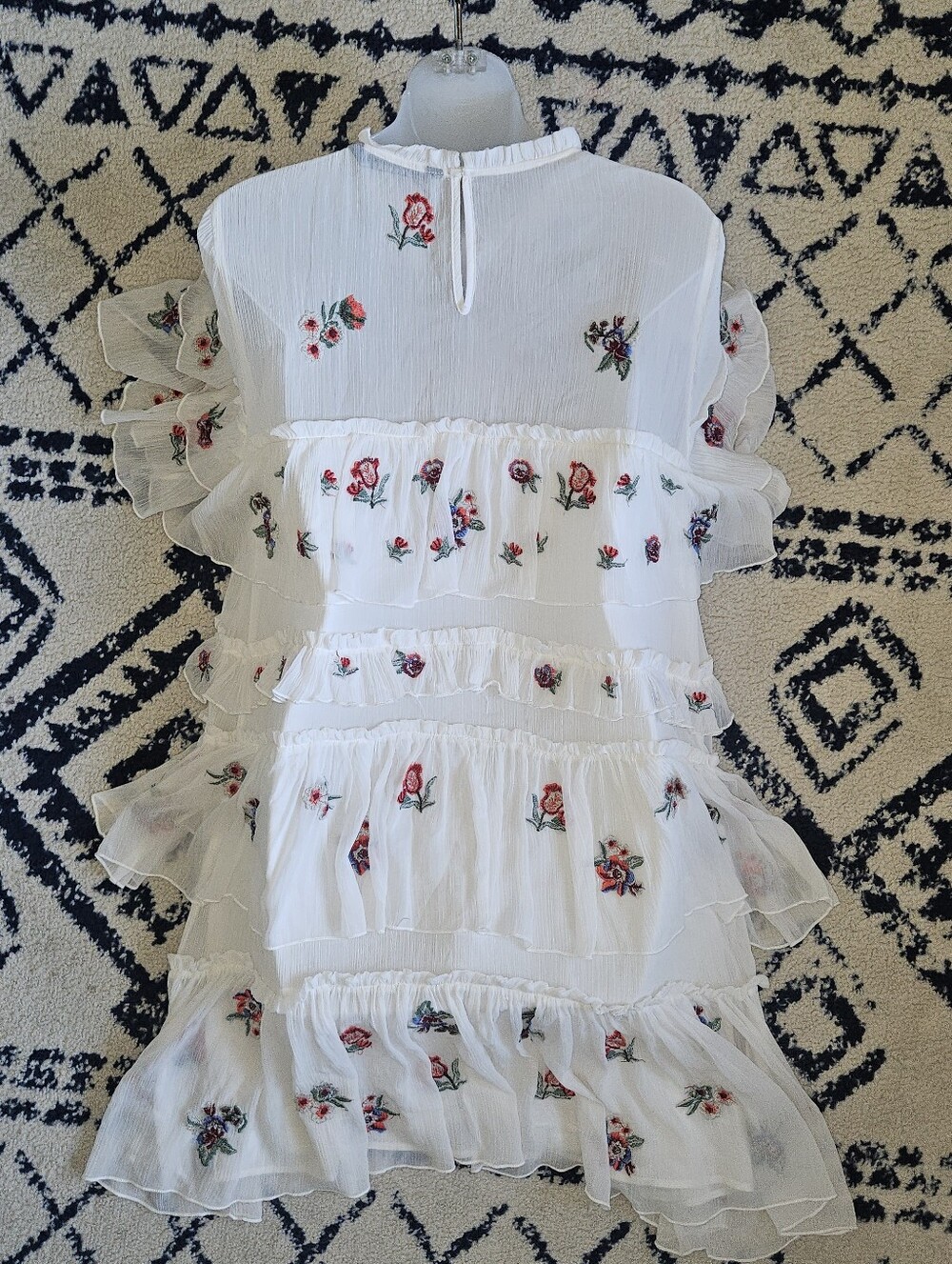 ZARA Boho Embroidered Floral Ruffle White Mini Dress - Picture 5 of 16